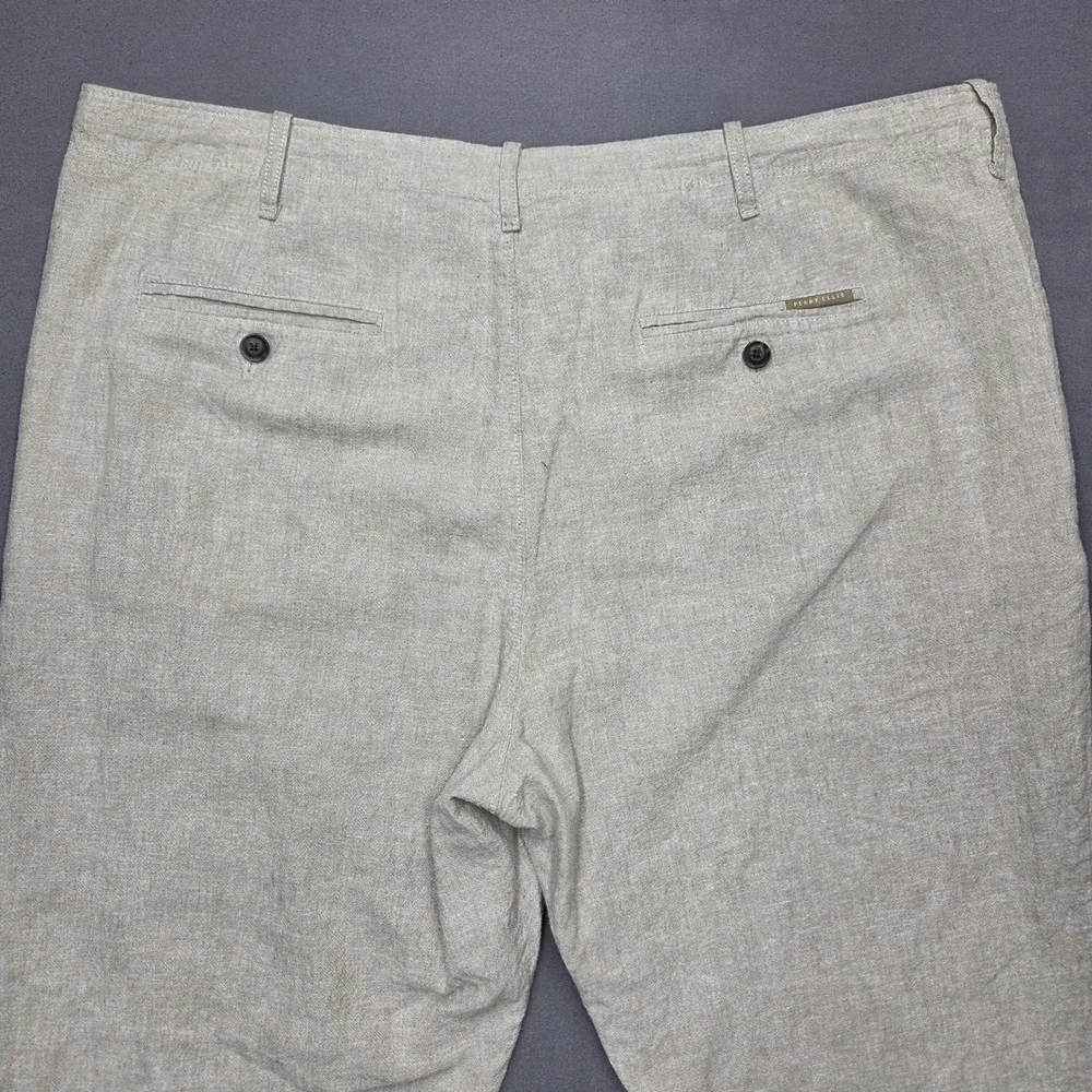 Perry Ellis Mens 38x30 Linen Blend Drawstring Pants Beige Straight Leg Size